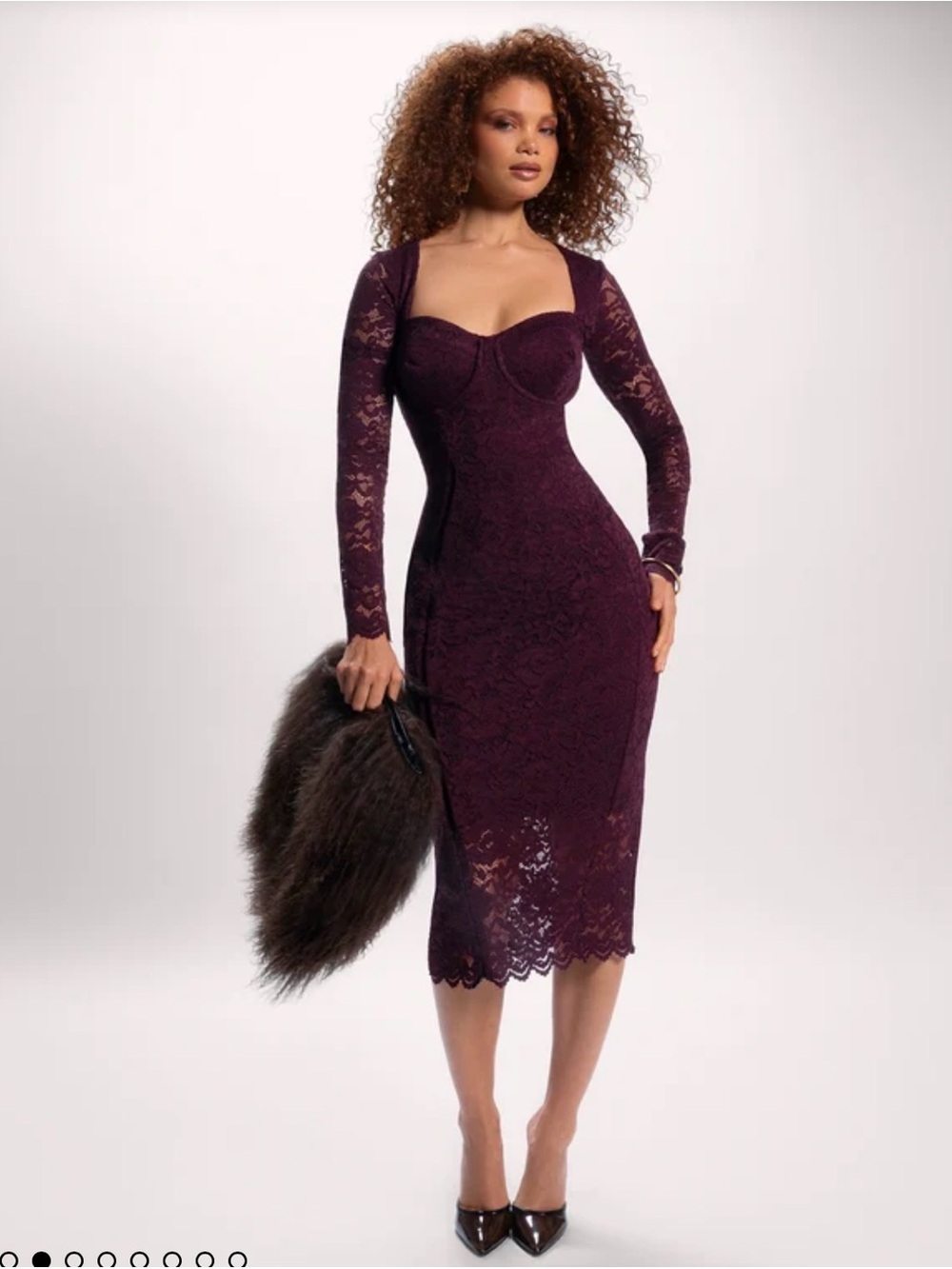 TA3 Seamed Lushy Long Sleeve Lace Midi Dress Lace Garnet Size 3XL NWT $298